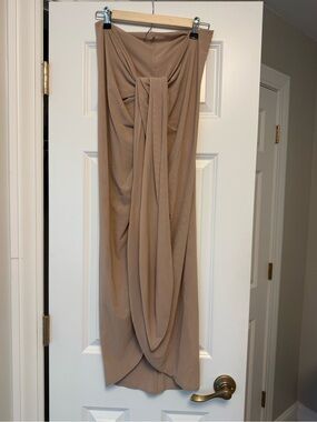 JLUXLABEL Taupe Draped Strapless Maxi Coverup